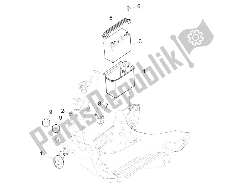 All parts for the Remote Control Switches - Battery - Horn of the Vespa Vespa 125 4T 3V I GET IE Primavera Asia 2016