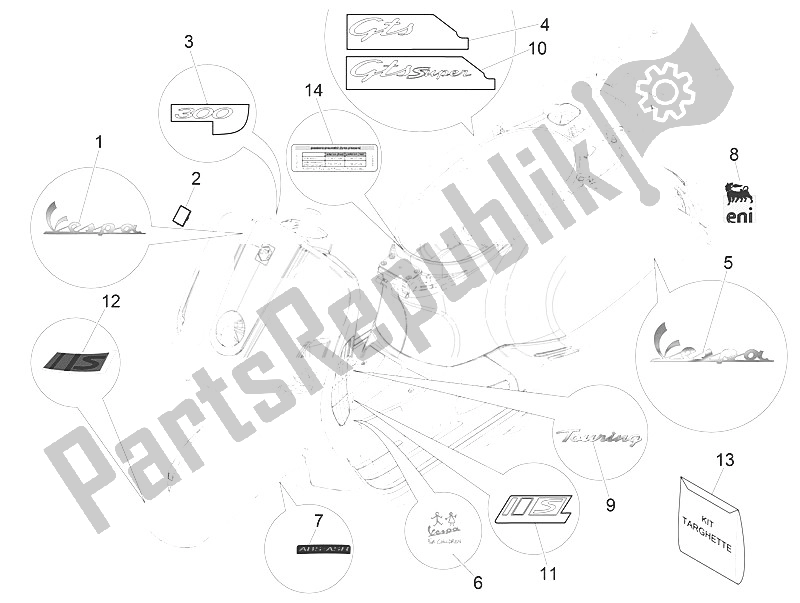 Toutes les pièces pour le Plaques - Emblèmes du Vespa Vespa GTS 300 IE ABS E4 EU 2016