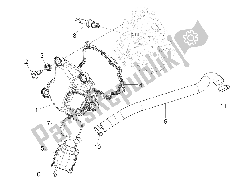 Toutes les pièces pour le Le Couvre-culasse du Vespa GTS 250 IE Super USA 2008