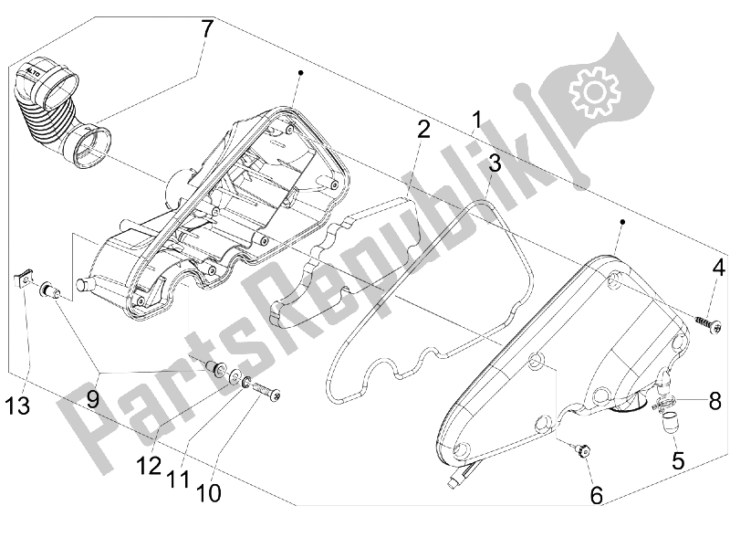 All parts for the Air Filter of the Vespa LX 50 4T 4V 2009