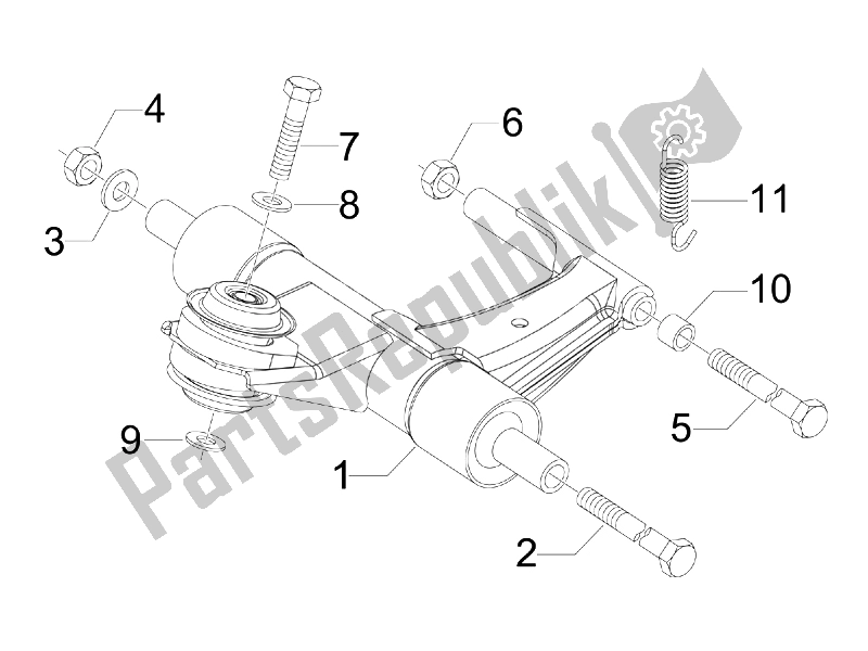All parts for the Swinging Arm of the Vespa S 125 4T E3 2007