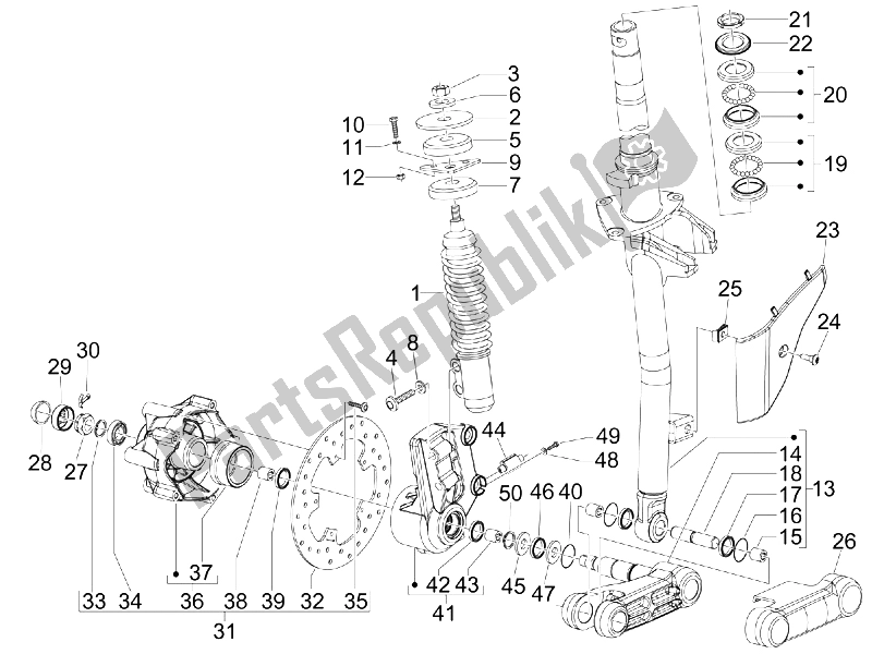 Toutes les pièces pour le Fourche / Tube De Direction - Palier De Direction du Vespa S 150 4T 2008