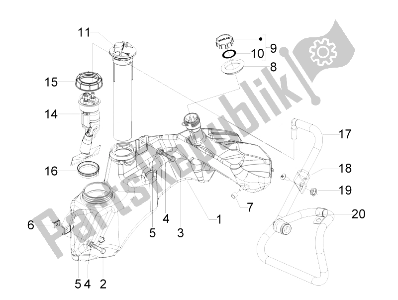 All parts for the Fuel Tank of the Vespa GTS 300 IE ABS Super China 2014