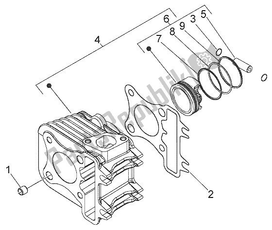 Alle onderdelen voor de Cilinder-zuiger-polspen, Assy van de Vespa LX 50 4T 2005