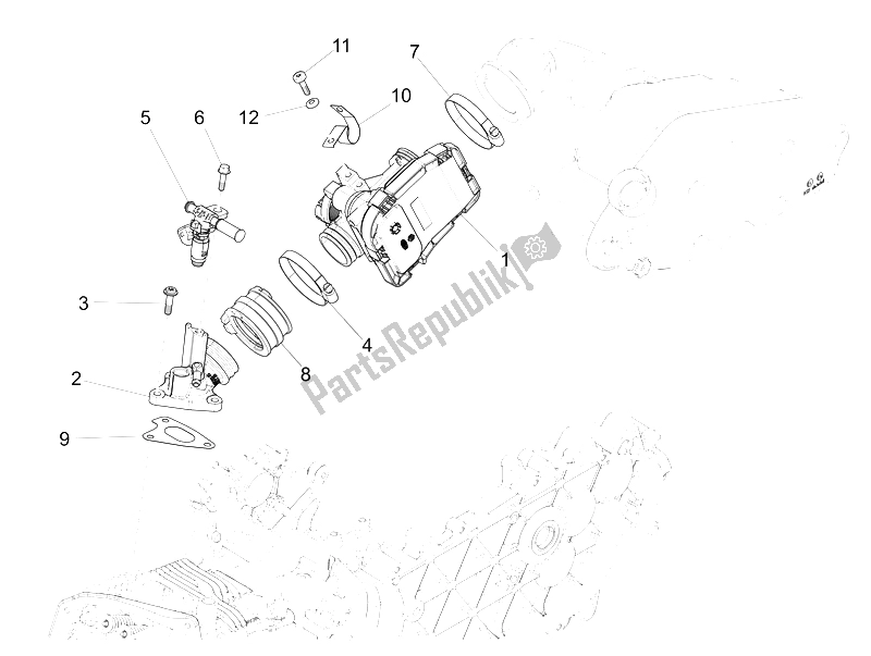 All parts for the Throttle Body - Injector - Union Pipe of the Vespa Vespa 946 150 4T 3V ABS Armani Asia 2015