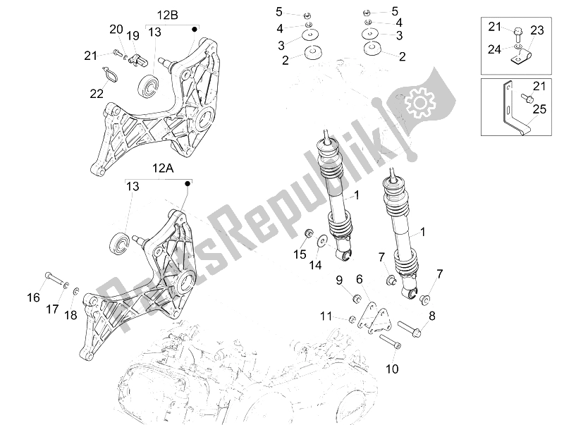 Toutes les pièces pour le Suspension Arrière - Amortisseur / S du Vespa GTS 300 IE 2012