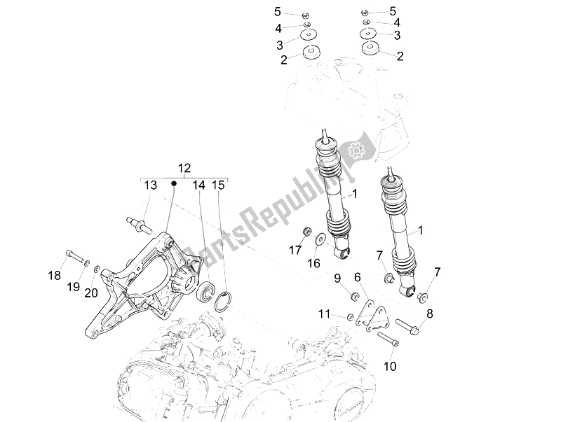 Toutes les pièces pour le Suspension Arrière - Amortisseur / S du Vespa GTS Super 150 IE 4T 3V 2014