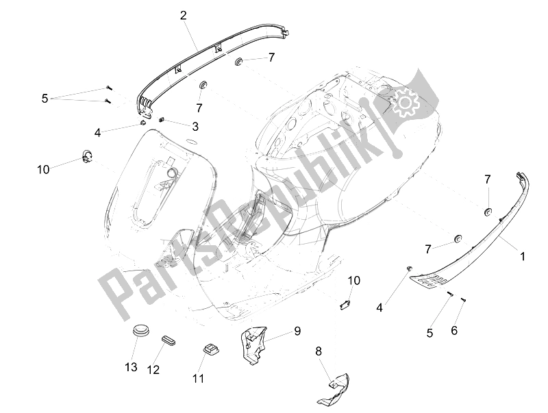 Toutes les pièces pour le Couvercle Latéral - Spoiler du Vespa LXV 125 4T 3V E3 Vietnam 2014