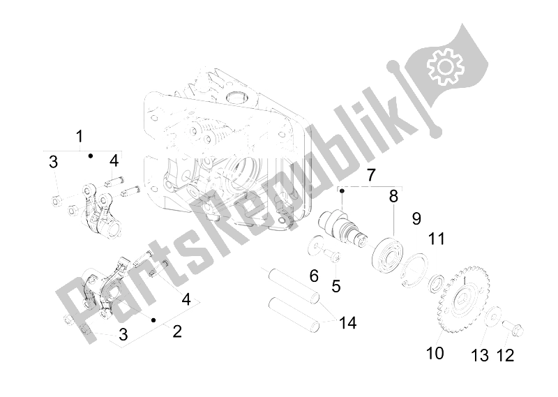 Todas as partes de Unidade De Suporte De Alavancas Oscilantes do Vespa Primavera 50 4T 4V 2014