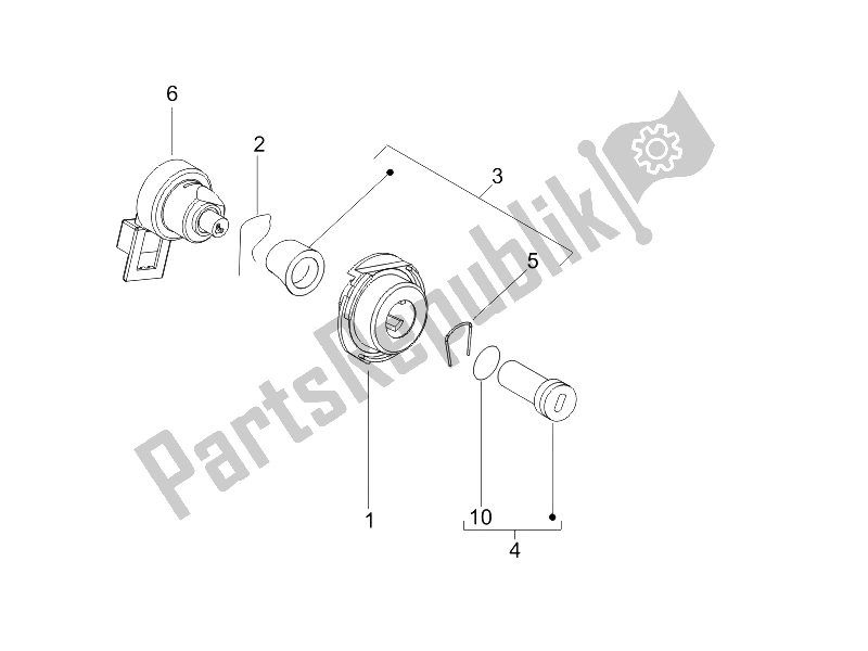 All parts for the Locks of the Vespa LXV 50 4T 25 KMH 2012