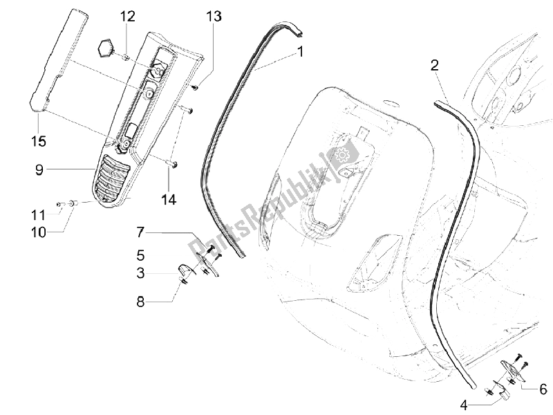 Tutte le parti per il Scudo Anteriore del Vespa S 125 4T Vietnam 2009