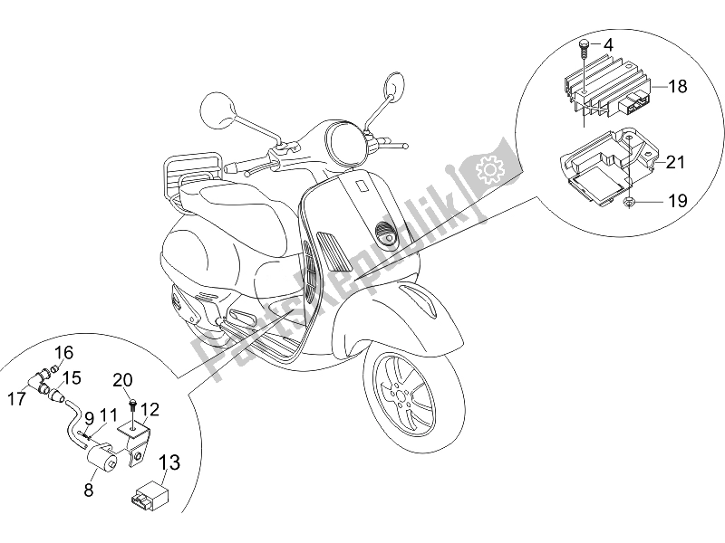 Toutes les pièces pour le Régulateurs De Tension - Unités De Commande électronique (ecu) - H. T. Bobine du Vespa GTS 125 4T E3 UK 2007