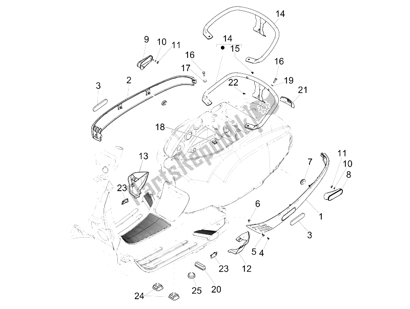 Tutte le parti per il Coperchio Laterale - Spoiler del Vespa LX 50 4T 4V 2009