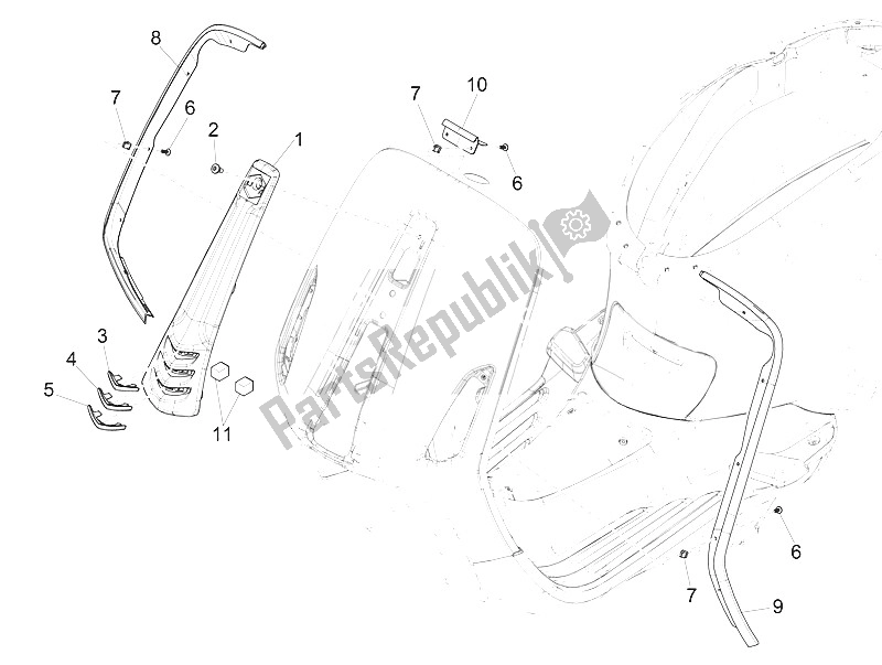 All parts for the Front Shield of the Vespa Vespa Primavera 125 4T 3V Iget ABS EU 2016