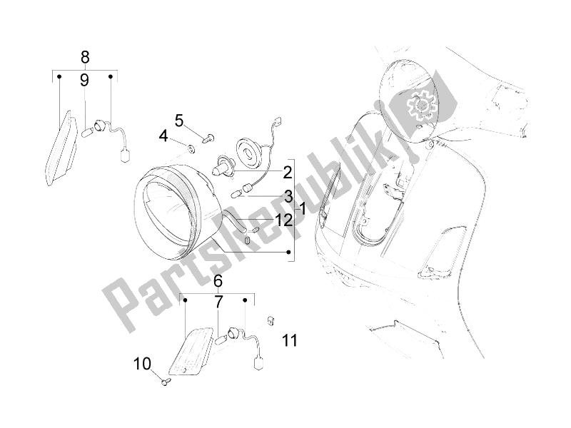 Toutes les pièces pour le Phares Avant - Clignotants du Vespa LX 50 4T 4V NL 2011