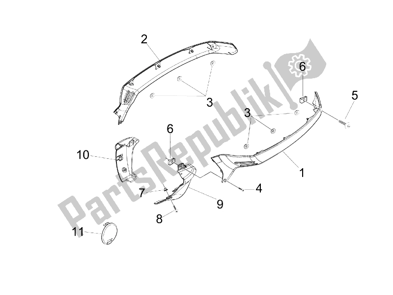 Tutte le parti per il Coperchio Laterale - Spoiler del Vespa Granturismo 125 L E3 2006