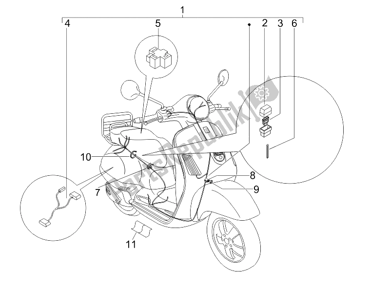 Tutte le parti per il Gruppo Cavetti Principale del Vespa LX 50 4T USA 2008