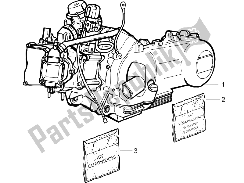 All parts for the Engine, Assembly of the Vespa Granturismo 125 L E3 2006