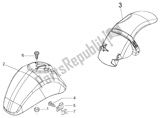 All parts for the Front And Rear Mudguard of the Vespa LX 150 2005