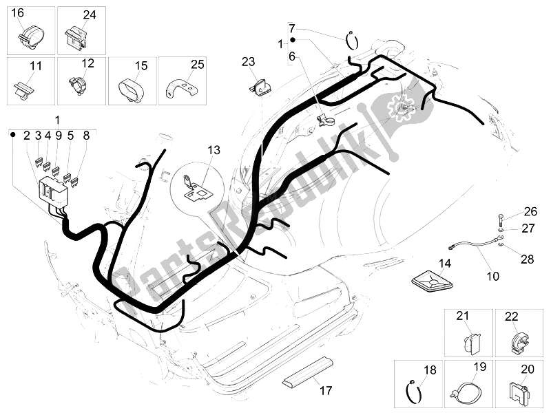 Toutes les pièces pour le Faisceau De Câbles Principal du Vespa GTS 300 IE Super ABS USA 2014