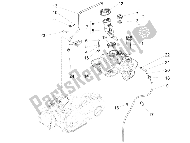 Tutte le parti per il Serbatoio Di Carburante del Vespa LX 150 4T 3V IE 2012