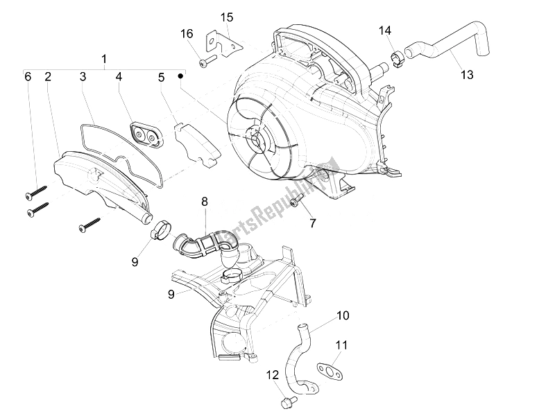 Alle onderdelen voor de Secundaire Luchtkast van de Vespa Vespa Primavera 50 4T 2V 25 KMH EU 2014