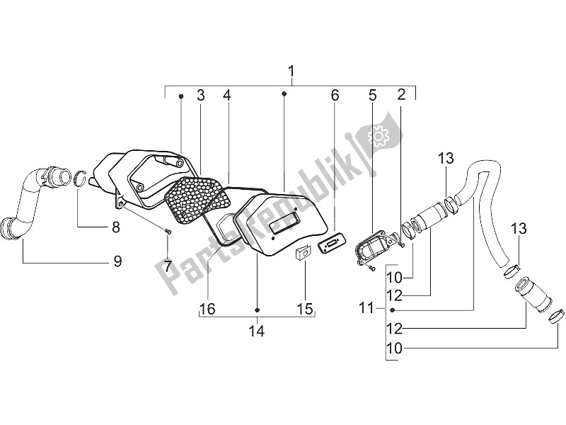 All parts for the Secondary Air Box of the Vespa LXV 50 2T CH 2006