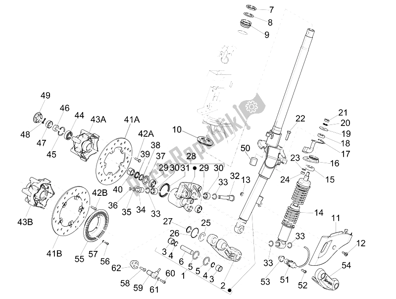 Toutes les pièces pour le Fourche / Tube De Direction - Palier De Direction du Vespa 125 4T 3V IE Primavera 2014