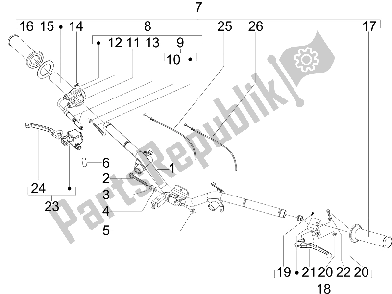 All parts for the Handlebars - Master Cil. Of the Vespa S 150 4T USA 2007