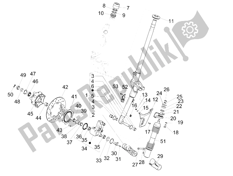 Tutte le parti per il Forcella / Tubo Sterzo - Unità Cuscinetto Sterzo del Vespa 946 150 4T 3V ABS Armani Asia 2015