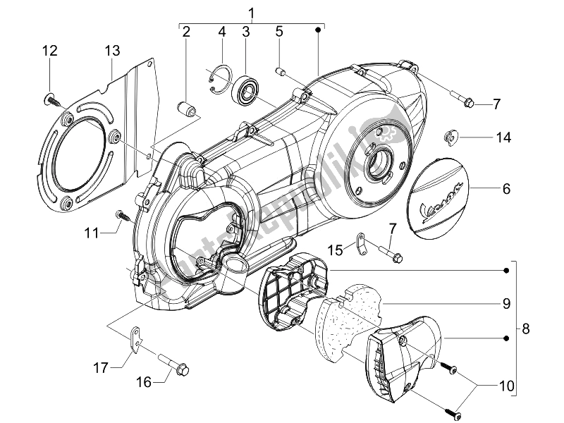 Todas las partes para Tapa Del Cárter - Enfriamiento Del Cárter de Vespa GTV 125 4T Navy E3 2007