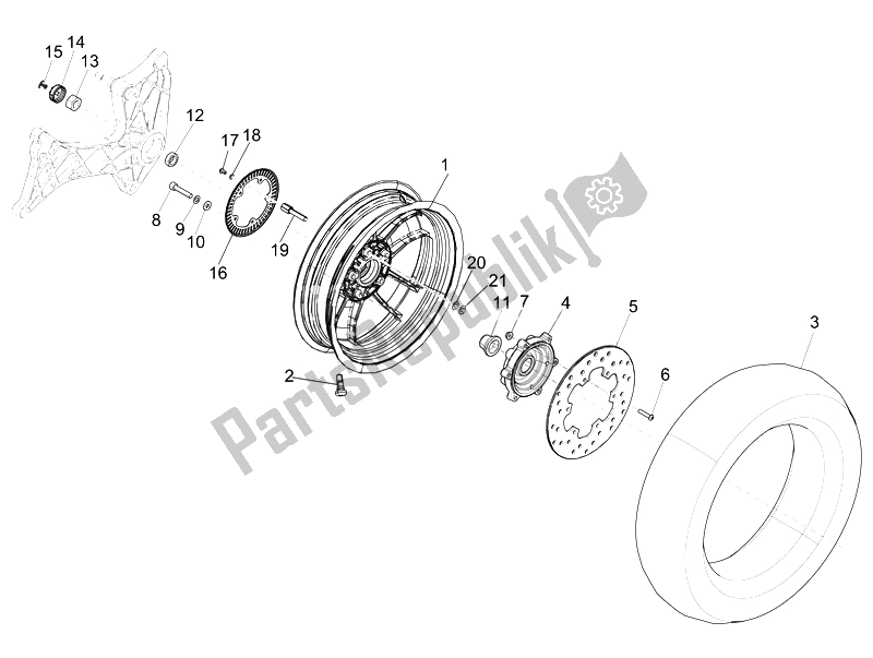 Toutes les pièces pour le Roue Arrière du Vespa GTS 300 IE ABS USA 2014