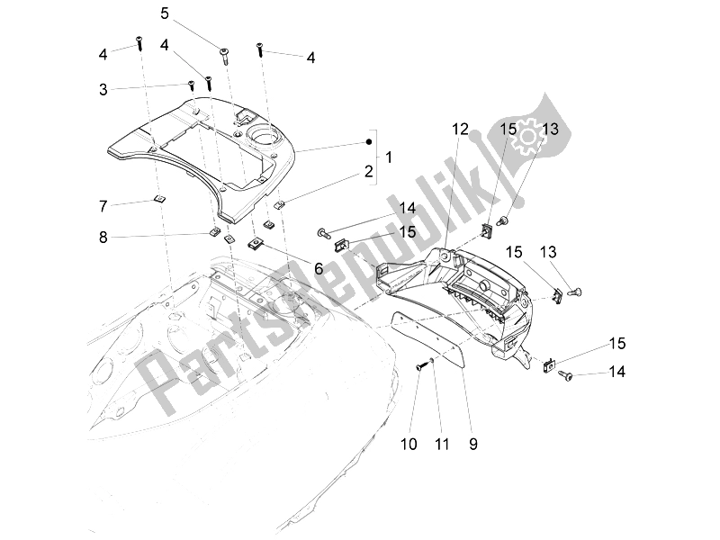 Toutes les pièces pour le Capot Arrière - Protection Contre Les éclaboussures du Vespa LXV 150 4T 3V E3 Vietnam 2014
