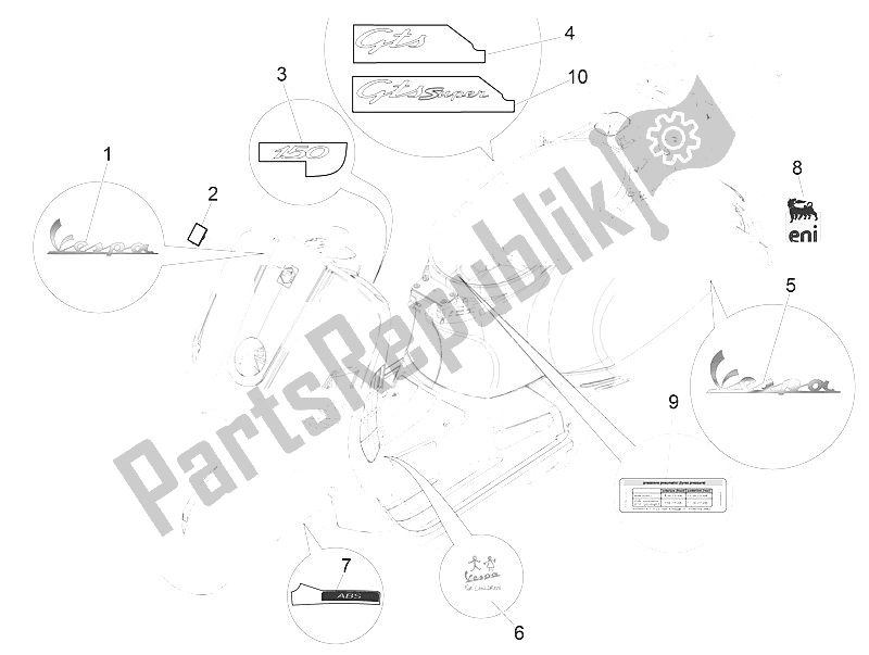 Todas las partes para Placas - Emblemas de Vespa Vespa GTS 150 4T E4 ABS EU 2016