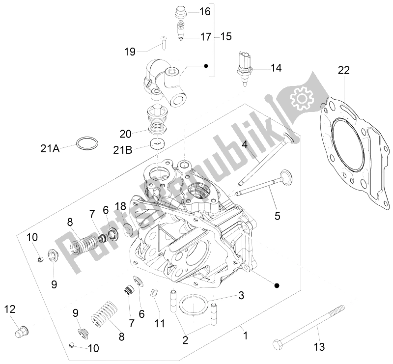 All parts for the Head Unit - Valve of the Vespa GTS 125 4T IE Super E3 2009