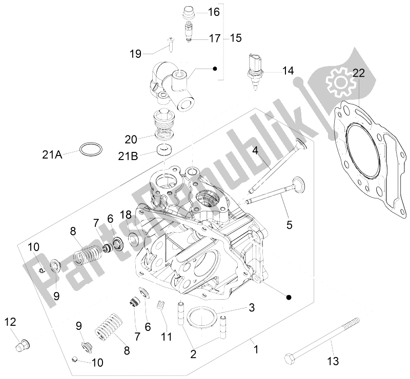 All parts for the Head Unit - Valve of the Vespa GTS 125 4T IE Super E3 2009