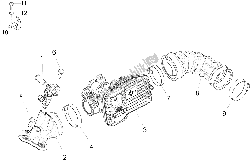 Todas las partes para Cuerpo Del Acelerador - Inyector - Tubo De Unión de Vespa LX 150 4T IE E3 Vietnam 2011