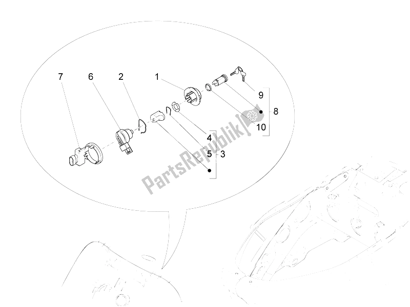 All parts for the Locks of the Vespa LX 150 4T 3V IE Vietnam E3 2012