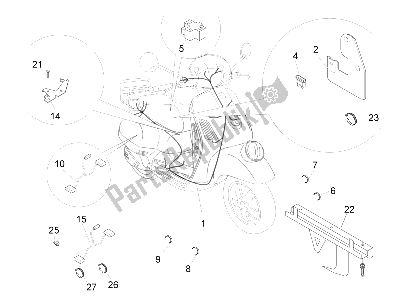 Tutte le parti per il Cablaggio Principale del Vespa GTV 300 4T 4V IE 2010