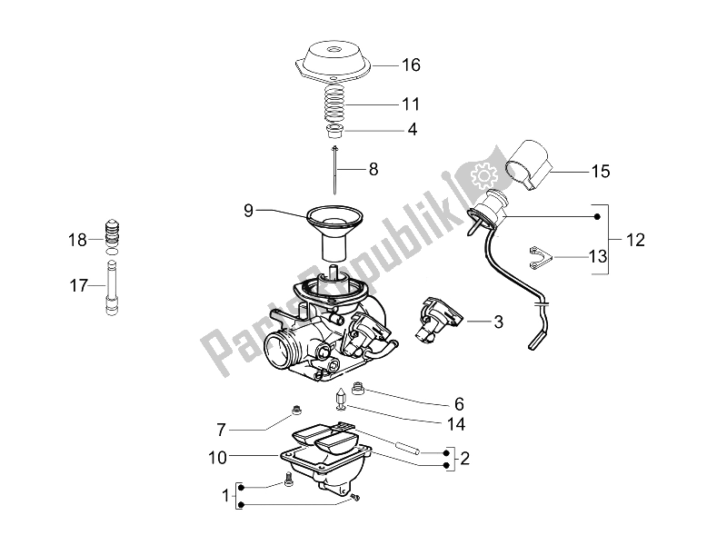 All parts for the Carburetor's Components of the Vespa LX 150 4T USA 2006