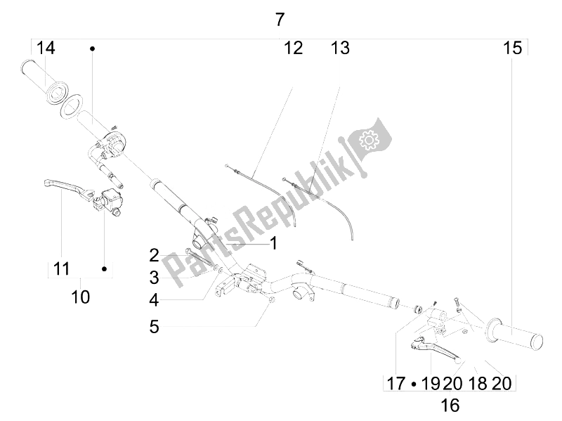 Tutte le parti per il Manubrio - Master Cil. Del Vespa LX 150 4T IE Touring 2010