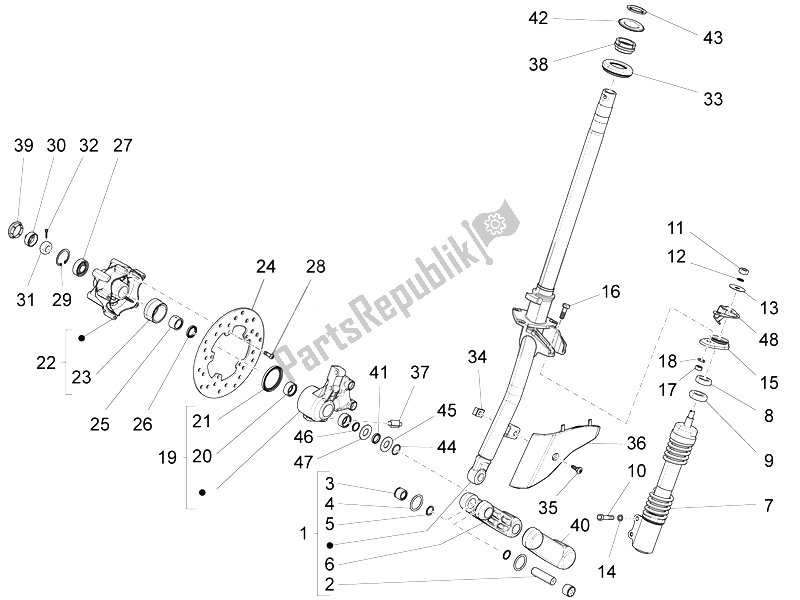 All parts for the Fork/steering Tube - Steering Bearing Unit of the Vespa LXV 150 4T 3V E3 Vietnam 2014