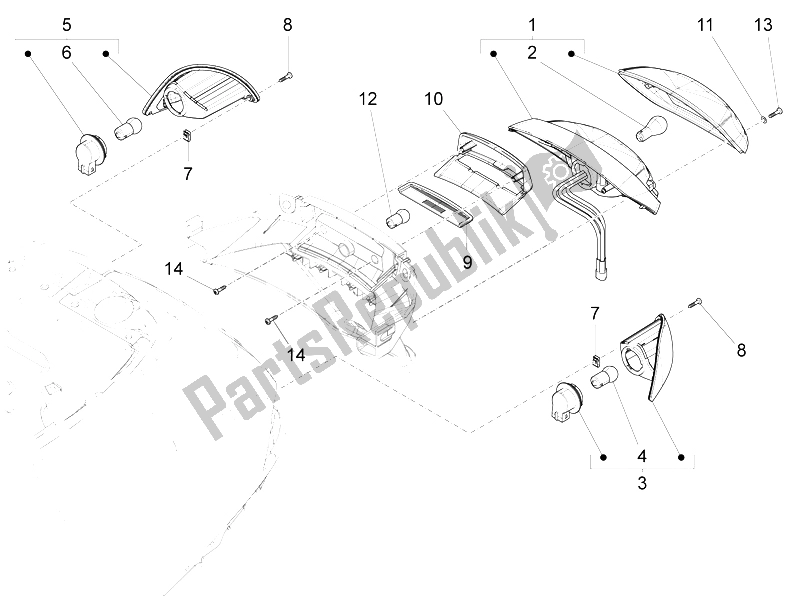 Toutes les pièces pour le Phares Arrière - Clignotants du Vespa LX 125 4T 3V IE 2012