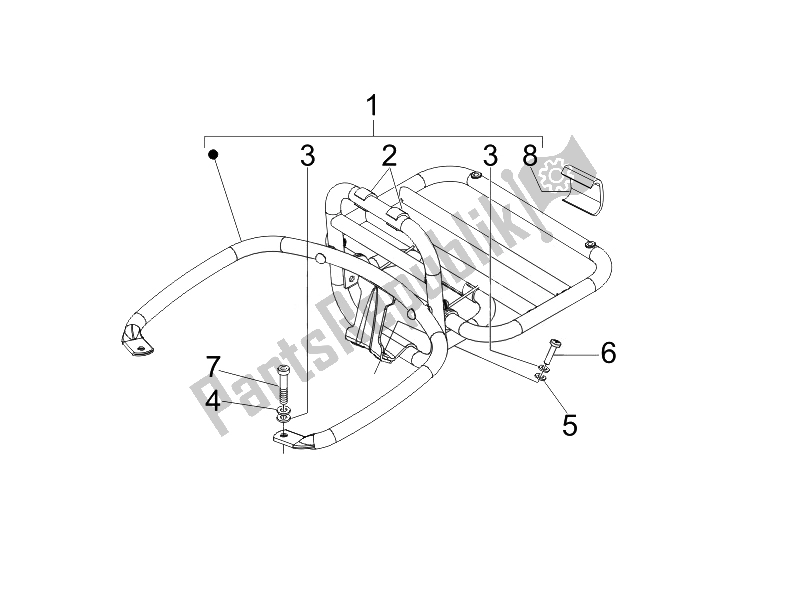 Tutte le parti per il Portapacchi Posteriore del Vespa GTS 125 4T E3 UK 2007