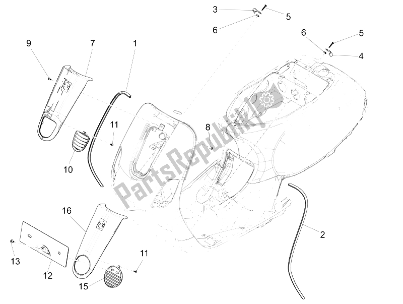 Toutes les pièces pour le Bouclier Avant du Vespa LX 150 4T 3V IE Vietnam E3 2012