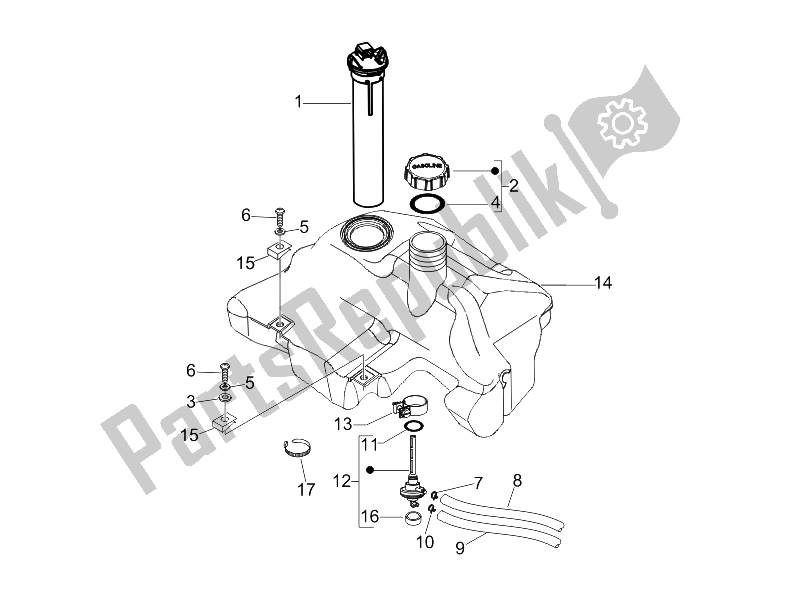 Alle onderdelen voor de Benzinetank van de Vespa LX 150 4T E3 2009