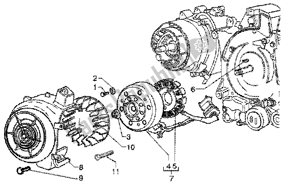 All parts for the Flywheel Magneto of the Vespa ET4 150 Leader 2000