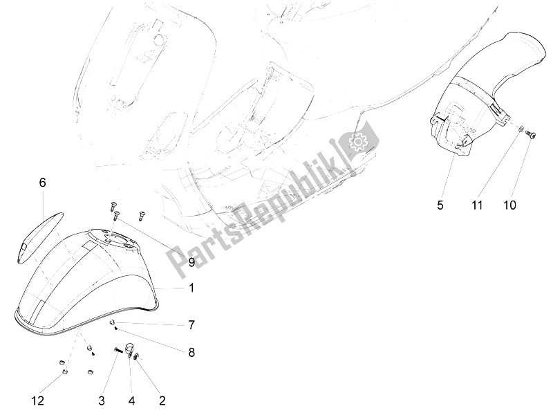 Todas las partes para Carcasa De La Rueda - Guardabarros de Vespa LX 125 4T 3V IE Vietnam 2012