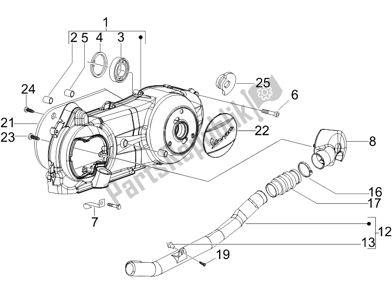 Toutes les pièces pour le Couvercle De Carter - Refroidissement Du Carter du Vespa LXV 150 4T USA 2007