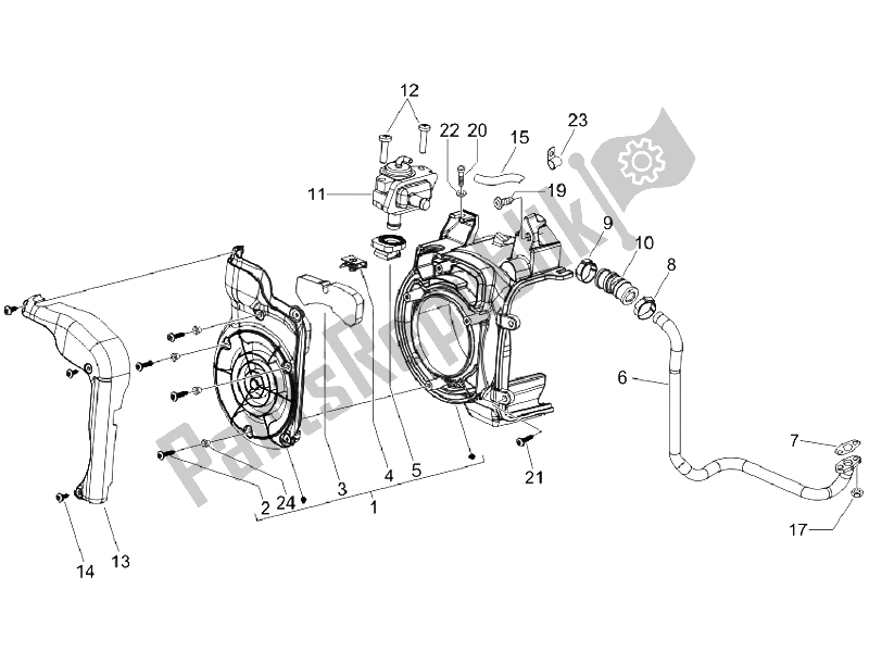 All parts for the Secondary Air Box of the Vespa S 125 4T Vietnam 2009